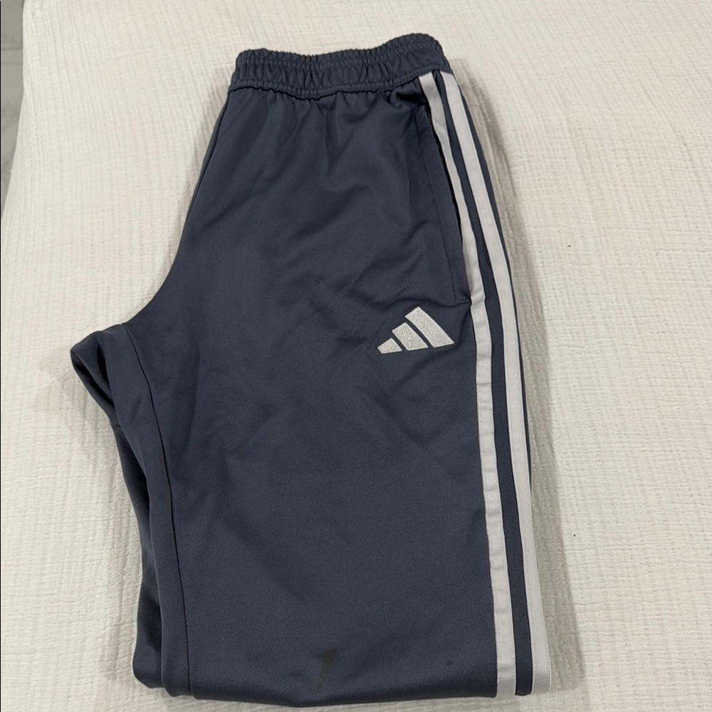 Adidas Blue and White Sweatpants with Signature Stripes